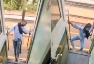 Wanita Terhantuk Ketika Berdiri di Pintu Tren